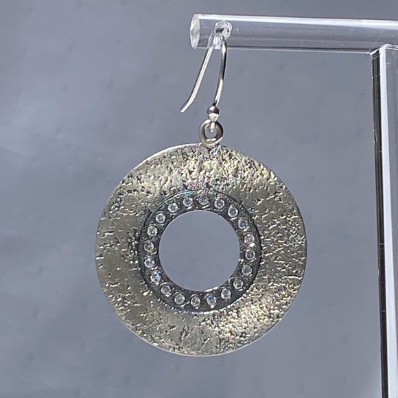 Silpada Sterling Silver CZ Circle Textured Dangle Earrings - Picture 2 of 12